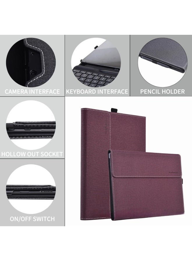 Compatible with Microsoft Surface Pro 12-inch (2025) Tablet Protective Case, Sleeve Pouch Cover Stand PU Leather Hard Case For Surface Pro 12 (Red) - Image 3